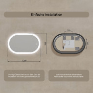 120x70 cm Beleuchteter Badezimmerspiegel, 120x70cm, Zweifarbig, Touch-Schalter