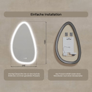 64x104 cm Unregelmäßiger Spiegel mit Beleuchtung, 64x104cm, Zweifarbig, Touch-Schalter, Heizmatte