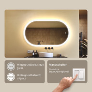 120x70 cm Beleuchteter Spiegel für das Badezimmer, 120x70cm, Zweifarbig, Berührungsschalter, Heizmatte