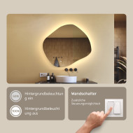 84x74 cm Badezimmerspiegel mit Beleuchtung, 84x74cm, Zweifarbig, Touch-Schalter