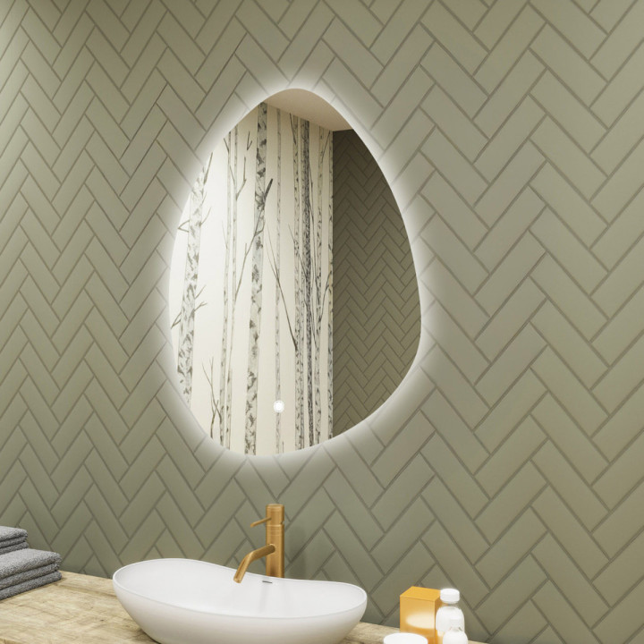 64x94 cm Unregelmäßiger Spiegel mit Beleuchtung, 64x94cm, Zweifarbig, Touch-Schalter