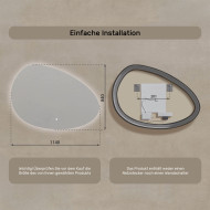 114x84 cm Unregelmäßiger Spiegel mit Beleuchtung, 114x84cm, Zweifarbig, Berührungsempfindlicher Schalter