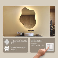 74x94 cm Unregelmäßiger Spiegel mit Beleuchtung, 74x94cm, Zweifarbig, Berührungsschalter
