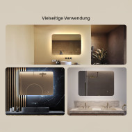 100x70 cm Abgerundeter Badezimmerspiegel mit LED-Beleuchtung, 100x70cm, Zweifarbig, Touch-Schalter