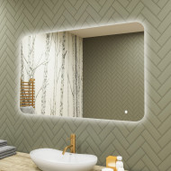 100x70 cm Abgerundeter Badezimmerspiegel mit LED-Beleuchtung, 100x70cm, Zweifarbig, Touch-Schalter