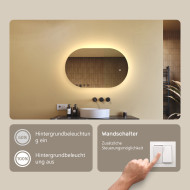 80x50 cm Beleuchteter Badezimmerspiegel, 80x50cm, Zweifarbig, Touch-Schalter