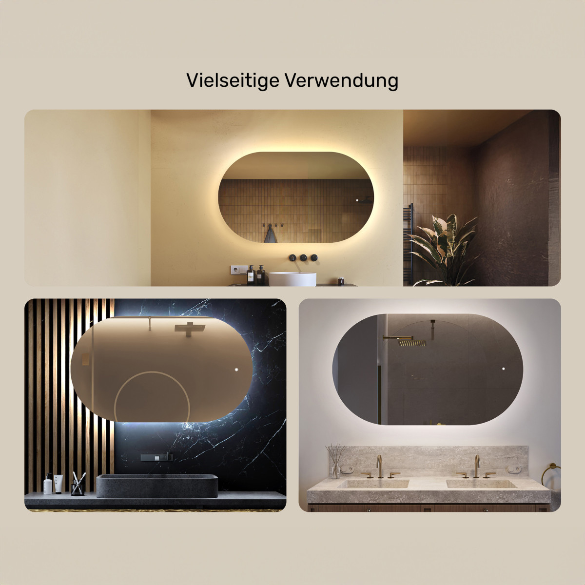 120x70 cm Beleuchteter Badezimmerspiegel, 120x70cm, Zweifarbig, Touch-Schalter