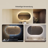 120x70 cm Beleuchteter Badezimmerspiegel, 120x70cm, Zweifarbig, Touch-Schalter
