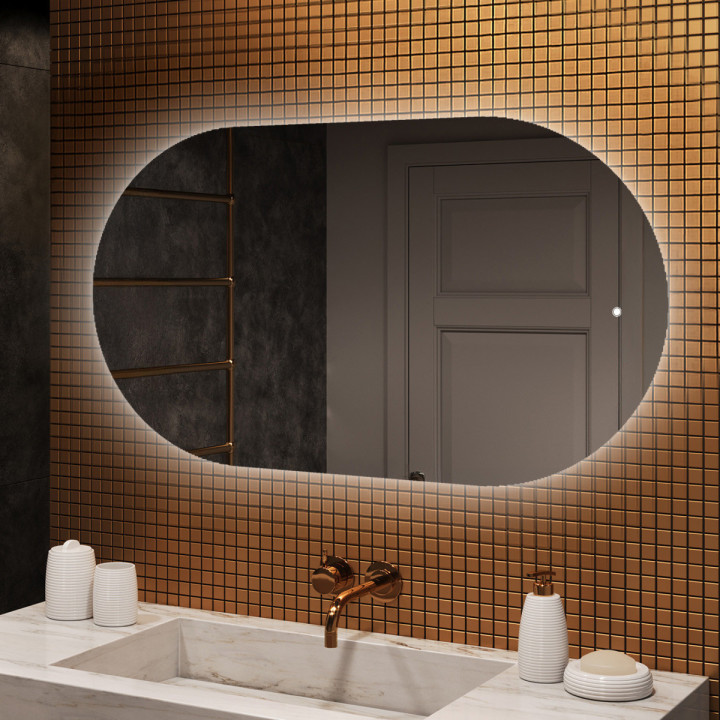 120x70 cm Beleuchteter Badezimmerspiegel, 120x70cm, Zweifarbig, Touch-Schalter