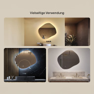 84x74 cm Badezimmerspiegel mit Beleuchtung, 84x74cm, Zweifarbig, Touch-Schalter, Heizmatte