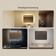 80x60 cm Abgerundeter Badezimmerspiegel mit LED-Beleuchtung, 80x60cm, Zweifarbig, Touch-Schalter, Heizmatte