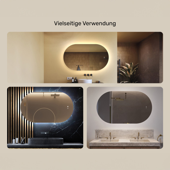 120x70 cm Beleuchteter Spiegel für das Badezimmer, 120x70cm, Zweifarbig, Berührungsschalter, Heizmatte