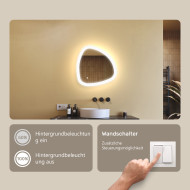 54x54 cm Beleuchteter unregelmäßiger Spiegel, 54x54cm, Zweifarbig, Touch-Schalter, Heizmatte