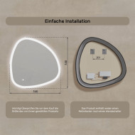 54x54 cm Beleuchteter unregelmäßiger Spiegel, 54x54cm, Zweifarbig, Touch-Schalter, Heizmatte
