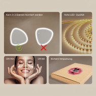 64x64 cm Unregelmäßiger Spiegel mit Beleuchtung, 64x64cm, Zweifarbig, Berührungsempfindlicher Schalter, Heizmatte