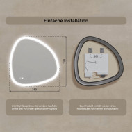 74x74 cm Unregelmäßiger Spiegel mit Beleuchtung, 74x74cm, Zweifarbig, Berührungsschalter, Heizmatte