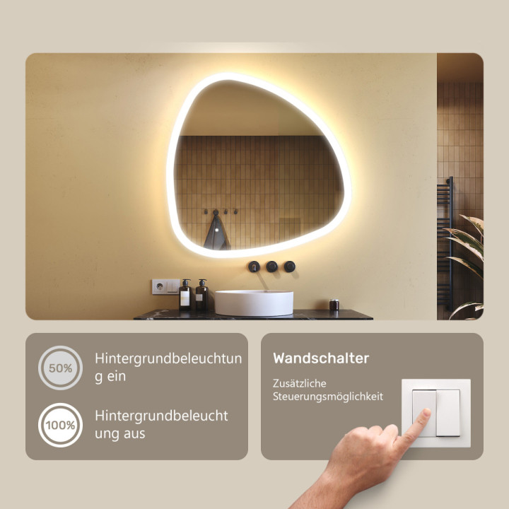94x94 cm Badezimmerspiegel mit Beleuchtung, 94x94cm, Zweifarbig, Touch-Schalter