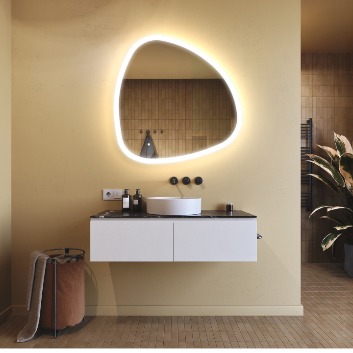 94x94 cm Badezimmerspiegel mit Beleuchtung, 94x94cm, Zweifarbig, Touch-Schalter