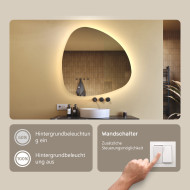94x94 cm Badezimmerspiegel mit Beleuchtung, 94x94cm, Zweifarbig, Touch-Schalter