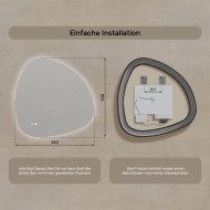 94x94 cm Unregelmäßiger Spiegel mit Beleuchtung, 94x94cm, Zweifarbig, Touch-Schalter, Heizmatte