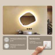 64x54 cm Badezimmerspiegel mit Beleuchtung, 64x54cm, Zweifarbig, Touch-Schalter