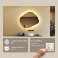 64x54 cm Badezimmerspiegel mit Beleuchtung, 64x54cm, Zweifarbig, Touch-Schalter