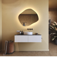 74x64 cm Badezimmerspiegel mit Beleuchtung, 74x64cm, Zweifarbig, Touch-Schalter, Heizmatte