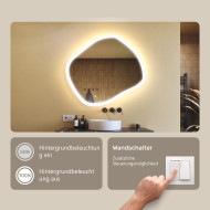 94x84 cm Unregelmäßiger Spiegel mit Beleuchtung, 94x84cm, Zweifarbig, Touch-Schalter