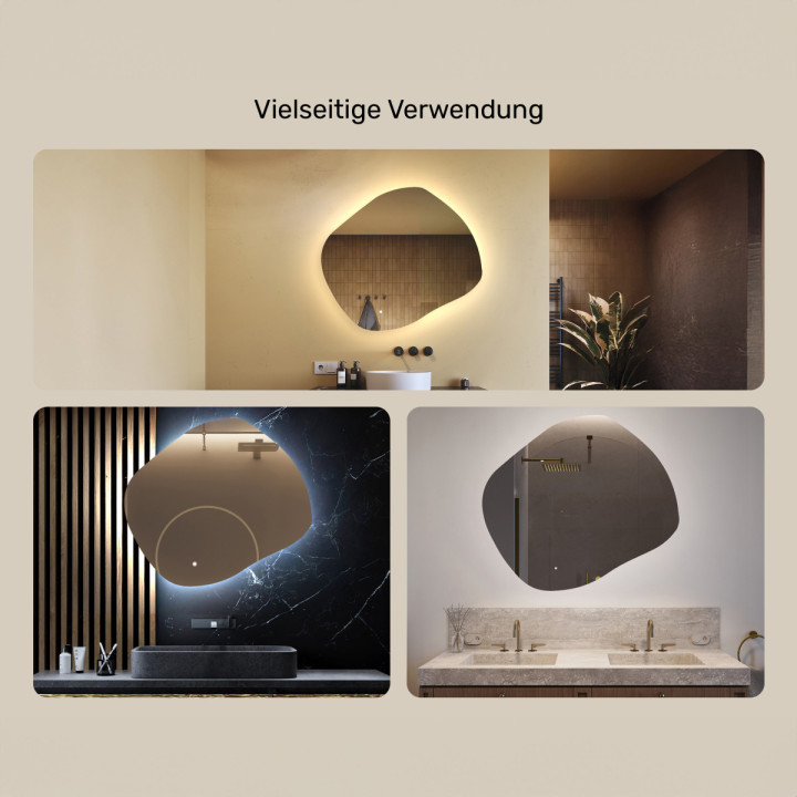 94x84 cm Unregelmäßiger Spiegel mit Beleuchtung, 94x84cm, Zweifarbig, Touch-Schalter