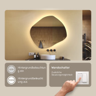 94x84 cm Badezimmerspiegel mit Beleuchtung, 94x84cm, Zweifarbig, Touch-Schalter, Heizmatte