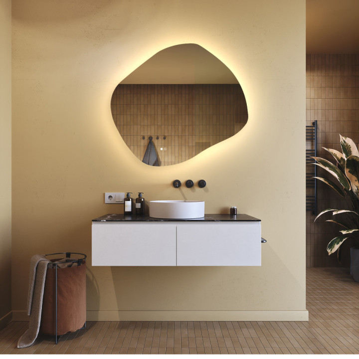 94x84 cm Badezimmerspiegel mit Beleuchtung, 94x84cm, Zweifarbig, Touch-Schalter, Heizmatte