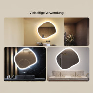 104x94 cm Badezimmerspiegel mit Beleuchtung, 104x94cm, Zweifarbig, Touch-Schalter, Heizmatte