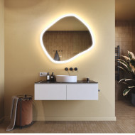 104x94 cm Badezimmerspiegel mit Beleuchtung, 104x94cm, Zweifarbig, Touch-Schalter, Heizmatte