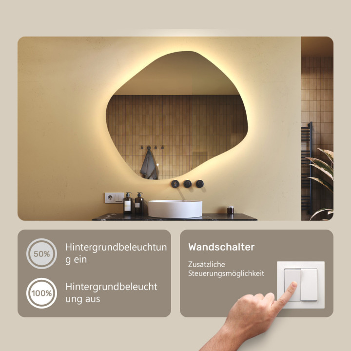 104x94 cm Badezimmerspiegel mit Beleuchtung, 104x94cm, Zweifarbig, Touch-Schalter