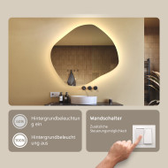 104x94 cm Badezimmerspiegel mit Beleuchtung, 104x94cm, Zweifarbig, Touch-Schalter