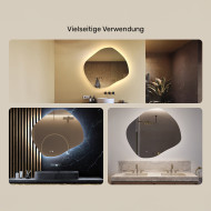 104x94 cm Badezimmerspiegel mit Beleuchtung, 104x94cm, Zweifarbig, Touch-Schalter, Heizmatte