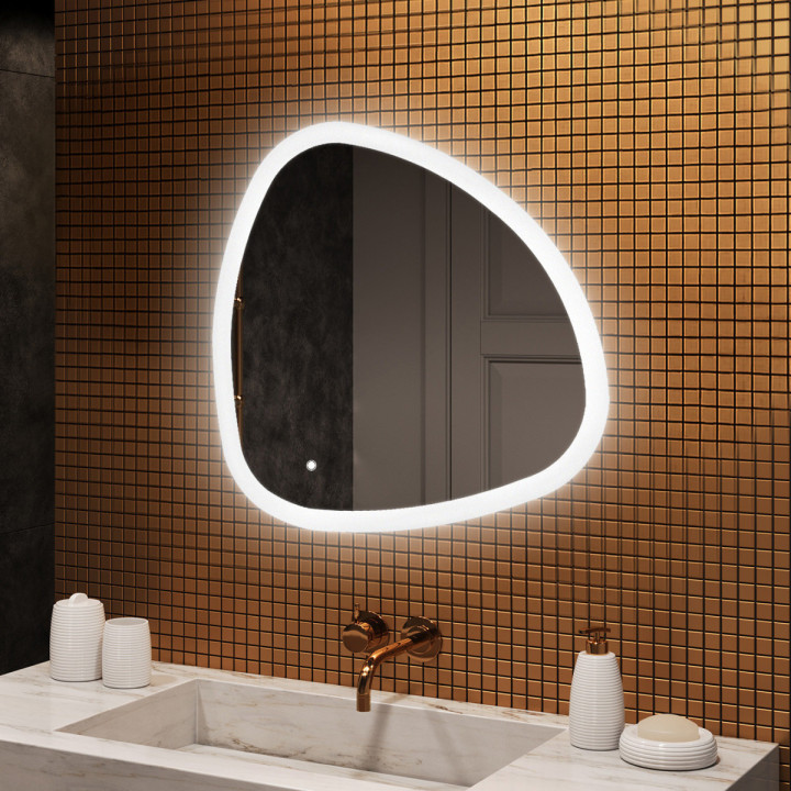 84x84 cm Unregelmäßiger Spiegel mit Beleuchtung, 84x84cm, Zweifarbig, Touch-Schalter, Heizmatte