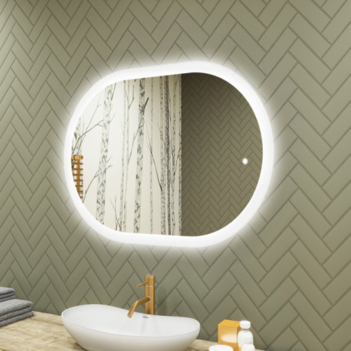 100x70 cm Beleuchteter Badezimmerspiegel, 100x70cm, Zweifarbig, Touch-Schalter