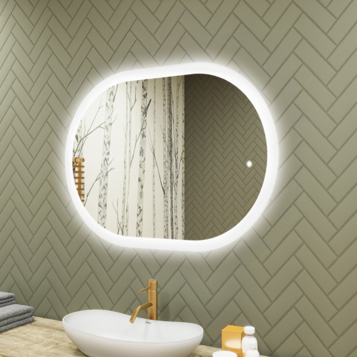 100x70 cm Beleuchteter Badezimmerspiegel, 100x70cm, Zweifarbig, Touch-Schalter