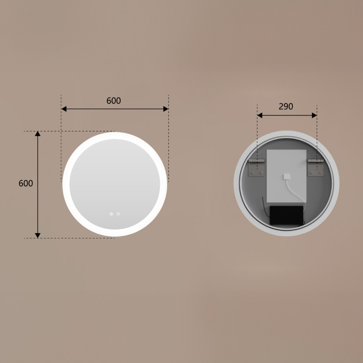 Runder LED-Badspiegel 60 cm mit Touch-Schalter und Spiegelheizung