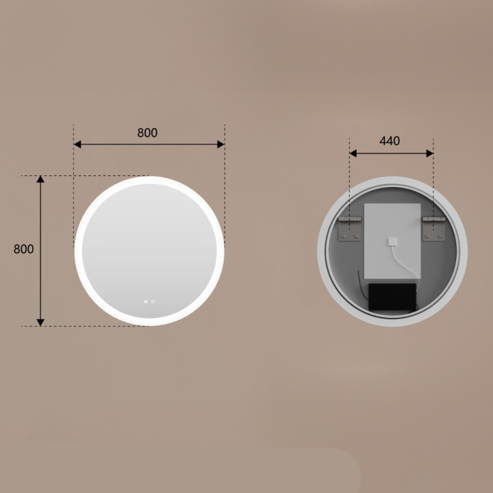 Runder LED-Badspiegel 80 cm mit Touch-Schalter und Spiegelheizung