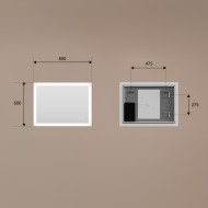 Rechteckiger LED-Badspiegel 80 × 60 cm mit Touch-Schalter und Spiegelheizung
