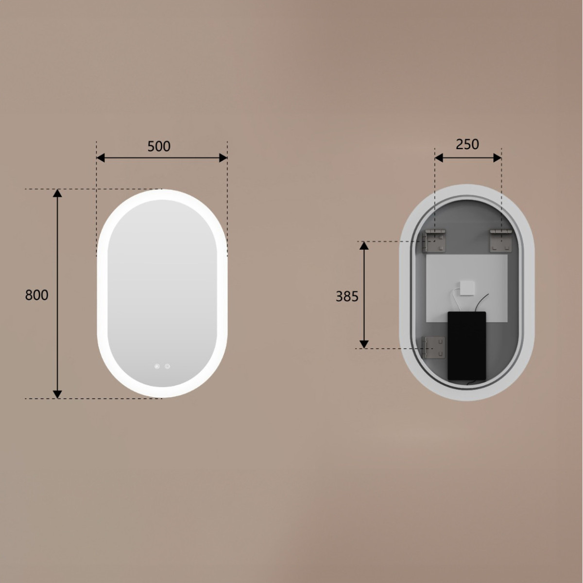 Ovaler LED-Badspiegel 80 × 50 cm mit Touch-Schalter und Spiegelheizung