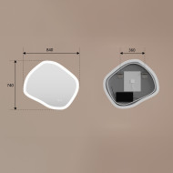 Asymmetrischer LED-Badspiegel 84 × 74 cm mit Touch-Schalter und Spiegelheizung