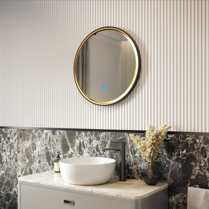 Runder Spiegel 60 cm im Metallrahmen mit LED-Beleuchtung