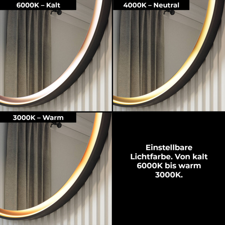 Runder Spiegel 60 cm im Metallrahmen mit LED-Beleuchtung