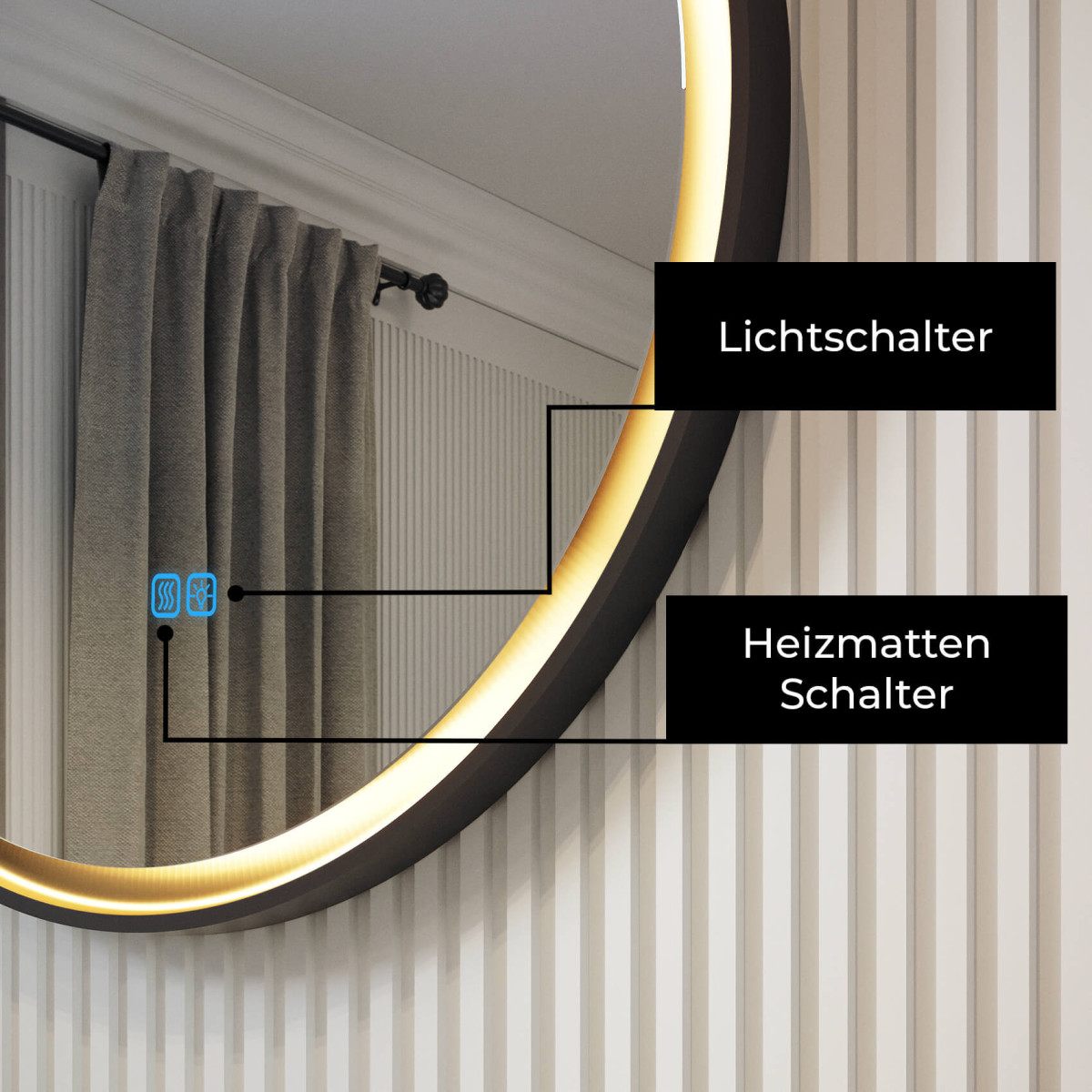 Runder Spiegel 60 cm im Metallrahmen mit LED-Beleuchtung