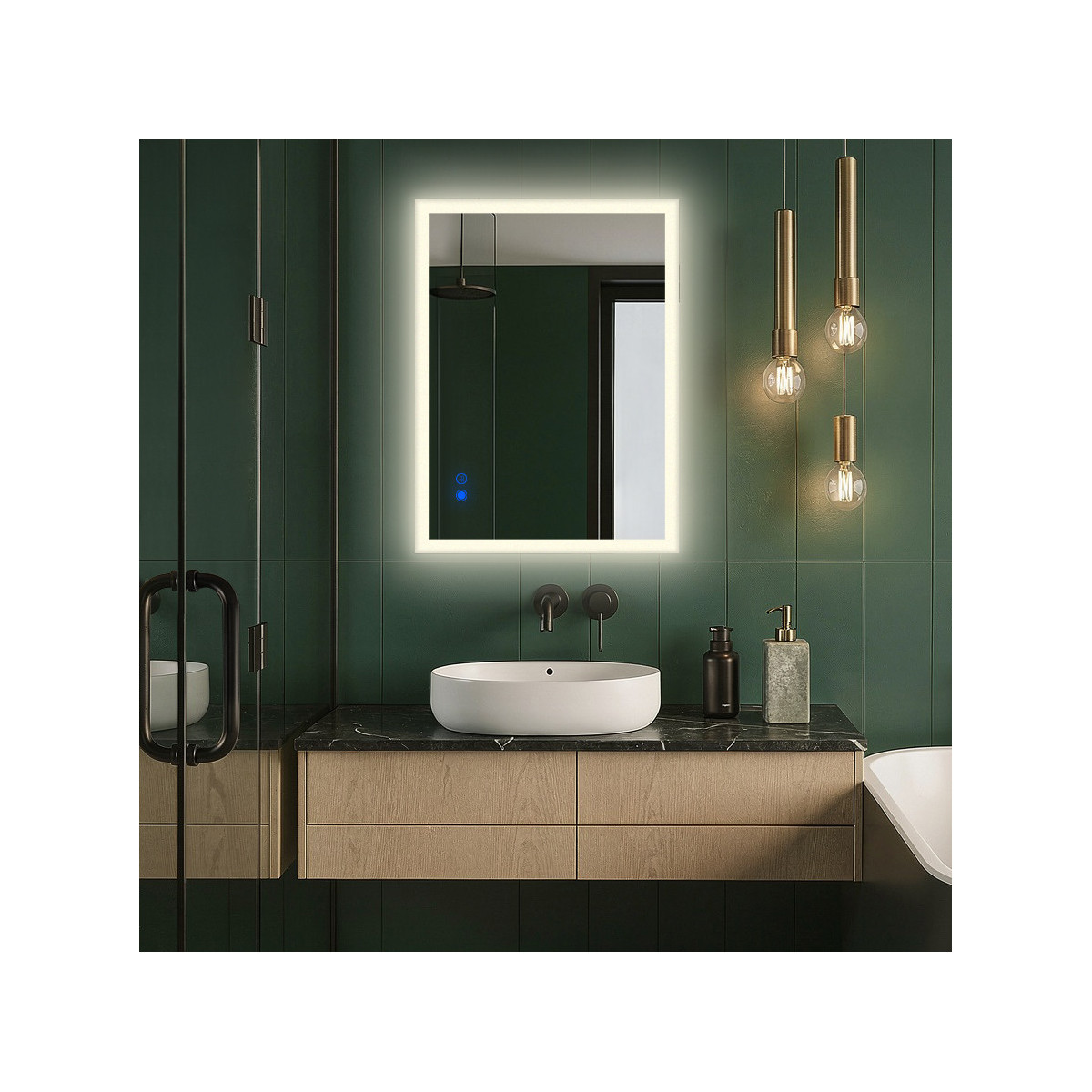 Rechteckiger LED-Badspiegel 80 × 60 cm mit Touch-Schalter und Spiegelheizung