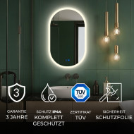 Ovaler LED-Badspiegel 80 × 50 cm mit Touch-Schalter und Spiegelheizung
