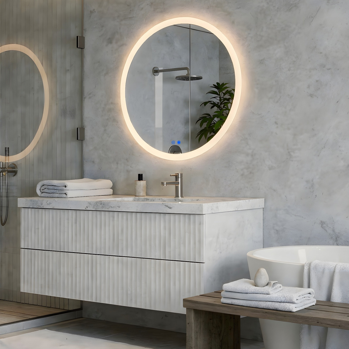 Runder LED-Badspiegel 60 cm mit Touch-Schalter und Spiegelheizung